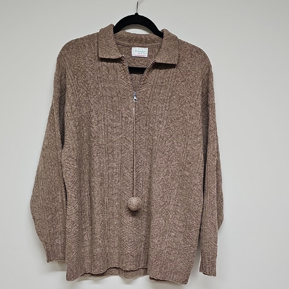Vintage United Colors Of Benetton Tan Wool Cable Knit Sweater, Size Medium
